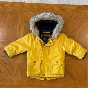 Next-Eighty Two Yellow Hooded Jacket with Faux Fur Trim